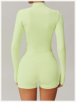Ensemble 2 pièces pour femme : Veste de sport à manches longues zippée et Legging de course/yoga couleur nude, séchage rapide, écologique et respirant
