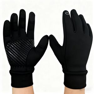 Winter <b>Warm</b> <b>Gloves</b> Touchscreen Compatible Fleece Lined Silicone Non Slip For Outdoor Sports Running Cycling Unisex Adult Black - Product Image 3