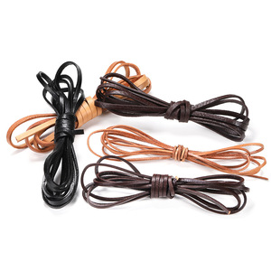 Cordones de cuero genuino de 2 m, color sólido, planos y redondos, para manualidades de calzado, negro, marrón, caqui - Product Image 3