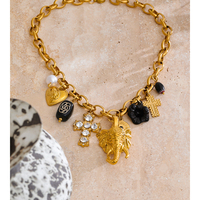 Kalung Liontin Gajah Berlapis Emas Stainless Steel dengan Mutiara Resin Bunga Fashion JINYOU 5362 dan Kalung Salib Logam Akrilik