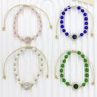 CH-JDT781 Bracelet tendance en perles de verre bleues, jaunes et rouges, bracelet en émail avec carte, bijoux en cuivre faits à la main, vente en gros pour femmes