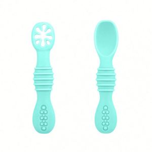 Cuchara y Tenedor de Silicona Redondos de Dos Etapas, Modernos, Personalizados, Libres de BPA, Ecológicos, de Grado Alimenticio, para la Alimentación de Bebés - Product Image 5