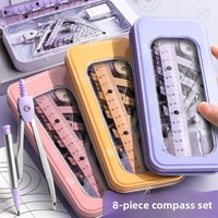 Ensemble de compas et de règle pour étudiants 8 pièces avec rapporteur et équerre - Kit complet d'outils de mesure et de dessin - Ensemble de papeterie