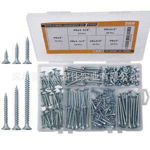 Wood Screws Assortment Kit 209Pcs Carbon Steel Phillips Countersunk Self Tapping Screw Set For Wood Imperial Size - Product Image 1