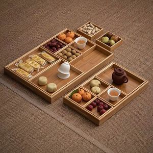 Bamboo <b>Tea</b> <b>Tray</b> Set With Snacks And Dried Fruit For Indoor Use 7 Piece Wooden Serving <b>Trays</b> - Product Image 1