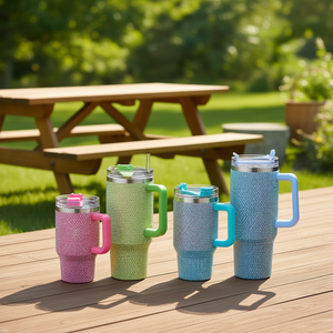 Oem Odm Stainless Steel Tumbler 40oz Double Wall Vacuum Insulated Straw Handle Bpa Free Glitter Outdoor Travel <b>Cup</b> 6-12 Hours - Product Image 2