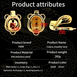 Candado de Castidad Cobra con Jaula para Pene y Tapón Anal, Invisible, Cómodo de Usar, con Orificio para Urinar, Juguete SM Masculino, Venta al por Mayor - Product Image 2