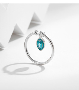 S925 Sterling <b>Silver</b> <b>Adjustable</b> <b>Ring</b> With Dangling Marquise Blue Crystal Pendant Elegant Ladies Daily Finger Jewelry - Product Image 4