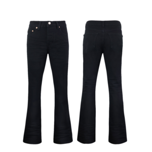 Jeans de mezclilla elásticos negros de corte ajustado estilo Y2K vintage de punto acampanados para hombre - Novedad de otoño en stock - Product Image 1