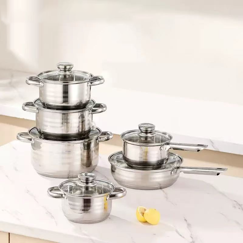Style B/Gold Silver Handle- 12pcs Cookware Set