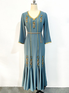 SIPO Eid-vestido Abaya satinado liso para mujer, vestido Abaya islámico con diseño de cuentas, 2 piezas - Product Image 3