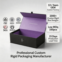Boîte rigide élégante noire mate avec fermeture magnétique doublée violet vif pour la mode de boutique – Choix mondial