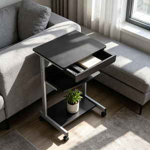 Support d'<span class=keywords><strong>imprimante</strong></span> mobile avec tiroir, étagère ouverte à 3 niveaux, cadre métallique robuste, bureau roulant pour le rangement d'imprimantes à domicile ou au bureau - Product Image 6