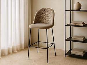 Elegante Taupe Ginebra Cocina Bar Sillas altas Set 2 Asiento suave Tela Moderna Patas de metal para Hotel Hogar Comedor Desayuno Banco Uso - Product Image 4