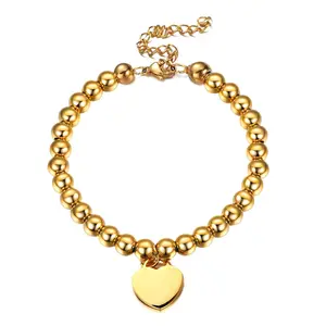 wholesale fashion stainless steel beads 18k gold bracelet heart charm pendant jewelry supplier