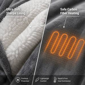 Couverture à capuche matelassée personnalisée en gros, surdimensionnée, en sherpa et flanelle, double face, chaude, pour toutes les saisons, lavable en machine - Product Image 2