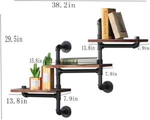 פשוט תעשייתי סגנון קיר מדף רטרו קיר תליית בר קיר מדף ספרים צינור מים פרח מדף - Product Image 3