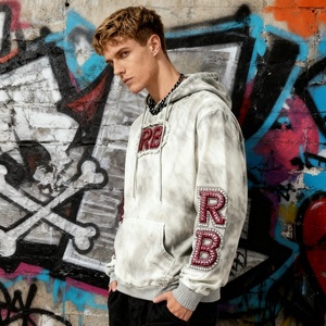 Sudadera con capucha de hombre de gran tamaño de nuevo diseño, bordado con Apliques y diamantes de imitación, lavado desteñido al sol para Vintage Vibe - Product Image 4
