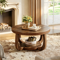 Table basse ronde moderne en bois avec étagère ouverte à 2 niveaux, petite taille, pour salon, salle à manger, chambre et bureau