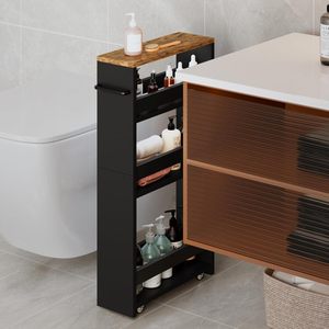Carrello portaoggetti nero a 4 livelli con manico sottile Organizer carrello cucina luoghi stretti-ruote scorrevoli piccolo angolo scaffalature - Product Image 1