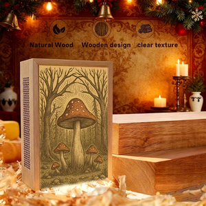 Caja de cerillas de madera personalizada con diseño vintage de hongos del bosque, para guardar cerillas. - Product Image 3