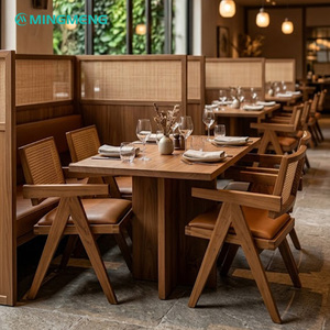 Solid Wood Dining Table Set with Rattan Chairs Booth <b>Seating</b> <b>for</b> Restaurant Commercial Use - Product Image 1