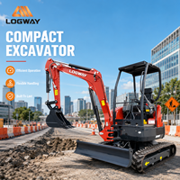 LOGWAY Mini Excavator Tugas Berat untuk Perbaikan Pinggir Jalan, Pekerjaan Tanah di Kebun dan Bukit dengan Pisau Lebar dan Track Baja, Pro Mini Excavator