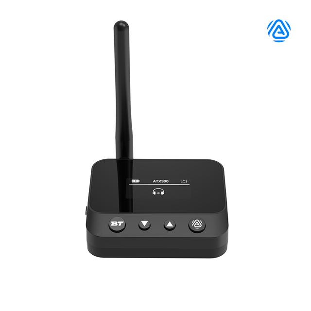 OLED A2DP LC3 Wireless LE Audio Auracast Transmitter with Optical, Aux, USB C V5.4 for Hearing Aids 1000mAh Big Battery Capacity