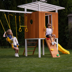 庭园のジムやアミューズメントパーク屋外レクリエーションのための小さなスライドとスイングを备えた木制の游び场セット - Product Image 4