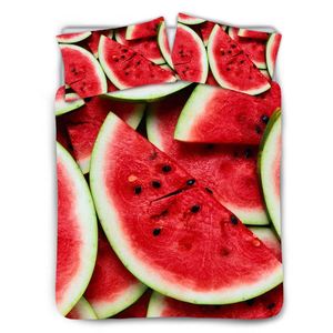 Benutzer definierte Satin Stoff gemacht Bett bezug Set Erdbeer Orange Wassermelone Obst Design 3d bedruckte Bettwäsche Set 3 Stück Bettlaken - Product Image 4