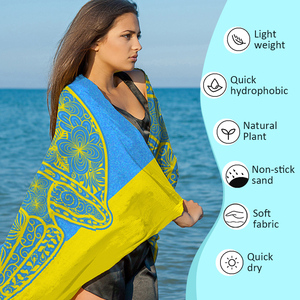 Serviette de plage XL surdimensionnée en microfibre recyclée, colorée, rayée, bleue et jaune, personnalisable avec logo, vente en gros - Product Image 2