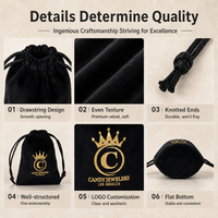 Tas Serut Beludru Logo Kustom untuk Parfum Perhiasan Hadiah Pernikahan Penutup Ritsleting Motif Bunga Kantong Kosmetik Tas Ramah Lingkungan