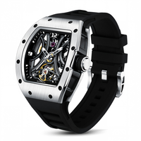Reloj Mecánico para Hombre con Esfera Transparente, Caja de Acero Inoxidable, Correa de Silicona, Resistente al Agua 30M, Logotipo Personalizado para 30 Piezas