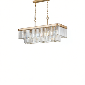 Lustre rectangulaire moderne en cristal, finition dorée, ampoule E12, suspension réglable pour salon, cuisine, luminaire de plafond - Product Image 1