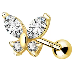 Perhiasan Emas Padat 9K 14K Nyata Dalam Stok Tragus Helix Ear Ring Piercing Cartilage Earring Wanita