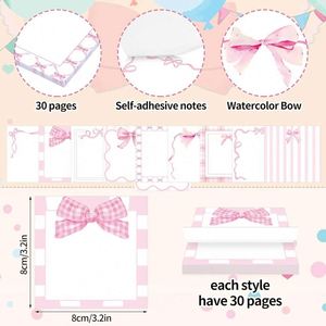 Juego de Blocs de Notas con Diseño de Lazo Rosa, Rayas y Cuadros, Autoadhesivos, para Oficina y Uso Diario - Product Image 2