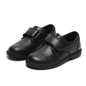 Fashion Soft Easy To Wear and Take Off Children Back To School Shoes Leather Black For Boys