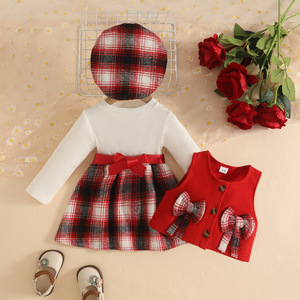Ensemble de trois pièces pour bébé <span class=keywords><strong>fille</strong></span> de 0 à 3 <span class=keywords><strong>ans</strong></span> : cardigan sans manches en polyester/coton + robe décontractée à manches longues imprimée + chapeau - Product Image 3
