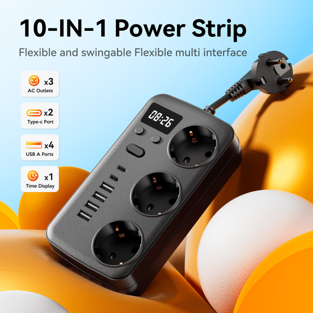 EU Power Socket Extension New Power Strip With PD USB Charging Ports 3 Way Outlet Extension Plug Portable Socket for Home Travel