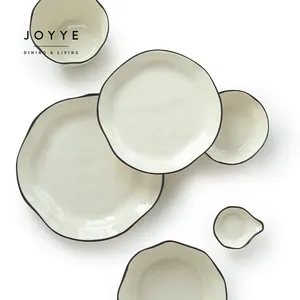 Joyye white ceramic plate bone china black rim dinner table set party daily ceramic plates