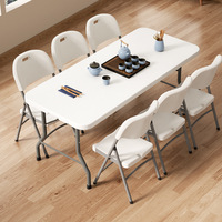 Table pliante portable de 180 cm, style européen, avec structure métallique, 6 pieds de long, pour salle à manger, conférence, camping, formation, maison, extérieur, stand, en HDPE soufflé