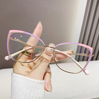 MK24070101 Nuevo Diseño de Moda, Monturas Ópticas Metálicas Estilo Ojo de Gato para Mujer, Lentes Transparentes con Filtro de Luz Azul, Gafas