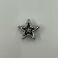 Kancing Bintang Kristal Lapis Ganda, Kancing Lima Titik Berlapis Enamel Hitam dengan Rhinestone Perak untuk Hiasan Pakaian Kasual dan Luaran