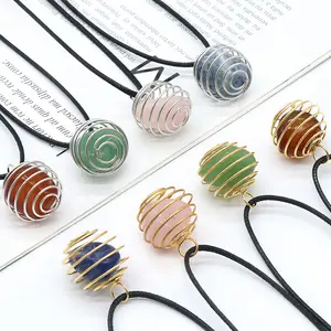2022 New Design Natural Stone Wire Wrap Bead Necklace Colorful Gemstone Crystal Healing Agate Semi-Precious Stones Pendant
