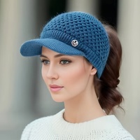 Red coreana Red Vacío Top Suéter Sombrero Niñas Otoño e Invierno Grueso Cálido Sombrero de punto Gorra para correr al aire libre