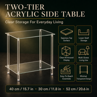 Table d'appoint en acrylique transparente, polie, à bords arrondis, compacte, à ouverture verticale, pour rangement et présentation dans le salon – Nouveauté très prisée
