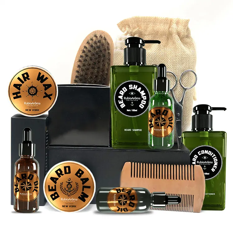 Wholesale Hot Sell Natural Beard Kit Beard Oil & Balm Care Sets Gift Packing Travel Bag For Men Beard Growth Kit