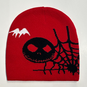 Spider Web Trên Tất Cả Các Jacquard Mùa Đông Cuffless Halloween Thể Thao Dệt Kim Beanie Hat Biểu Tượng Tùy Chỉnh Thời Trang Dệt Kim Jacquard Beanie Hat - Product Image 5