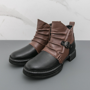 Bottines en cuir à blocs de couleur pour hommes, avec boucle métallique, fermeture éclair latérale, talon bas plissé, style <span class=keywords><strong>Martin</strong></span>, pour les trajets quotidiens et une utilisation décontractée toute l'année - Product Image 4