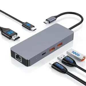 רכזת USB 6 ב-1 חכמה 3.2 יציאות USB C עבור Gigabit Ethernet HDMI 4K